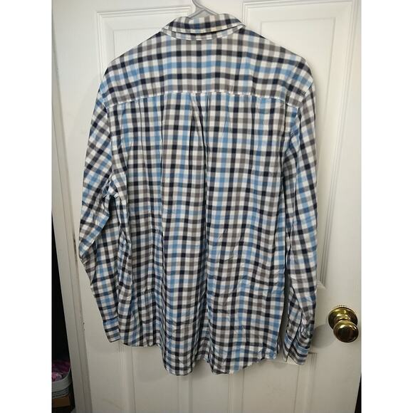 Croft & Barrow Men's L Blue Gingham Easy Care Collared Button Long Sleeve Pocket - Picture 9 of 9